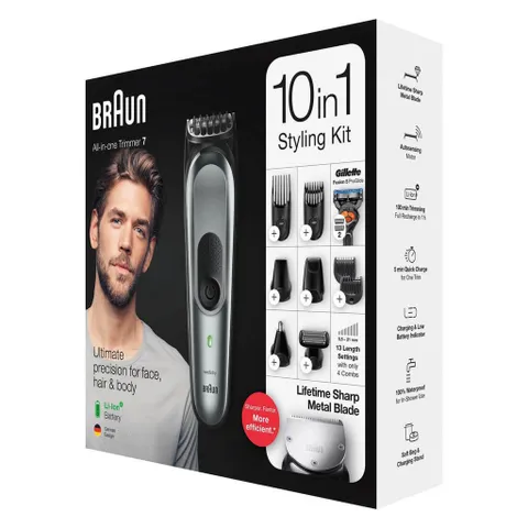 Tông đơ cắt tóc đa năng Braun 10 in 1, kèm đầu tỉa râu, lông mũi, dao cạo Gillette, cao cấp, Chính Hãng