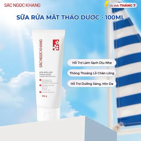 Sữa Rửa Mặt Sắc Ngọc Khang 100g chiết xuất 5 loại thảoo dượcc thiên nhiên giúp làm sạch dịu nhẹ, dưỡng da sáng mịn đều màu