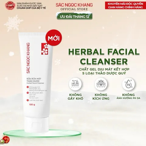 Sữa Rửa Mặt Sắc Ngọc Khang 100g chiết xuất 5 loại thảoo dượcc thiên nhiên giúp làm sạch dịu nhẹ, dưỡng da sáng mịn đều màu