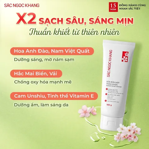 Sữa Rửa Mặt Sắc Ngọc Khang 100g chiết xuất 5 loại thảoo dượcc thiên nhiên giúp làm sạch dịu nhẹ, dưỡng da sáng mịn đều màu