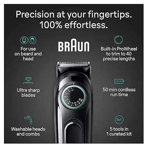 Tông đơ cắt tóc, đa năng có trức năng điều khiển độ sâu của lưỡi, Braun all-in-one 3 trimmer 5-in-1