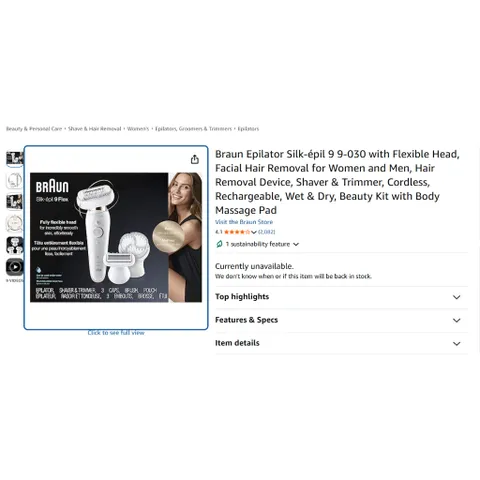 Máy cạo lông, nhổ lông, tẩy lông cho nữ Braun Silk-épil 9 Flex, làm sạch vùng kín