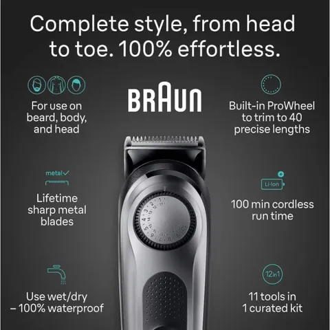 Tông đơ cắt tóc đa năng Braun All-in-One11-in-1, 12-in-1, 40 cài đặt độ dài, Chính Hãng