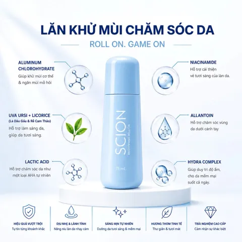 Lăn Khử Mùi Scion Brightening 75ml – Khử Mùi, Làm Sáng Da Dưới Cánh Tay, Hương Nhài & Hoa Sen, Sản Phẩm Thái Lan Chính Hãng