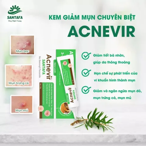 Kem Giảm Mụn Mủ, Mụn Bọc, Mụn Đỏ Và Mụn Trứng Cá Acnevir Santafa - Tuýp 10gr
