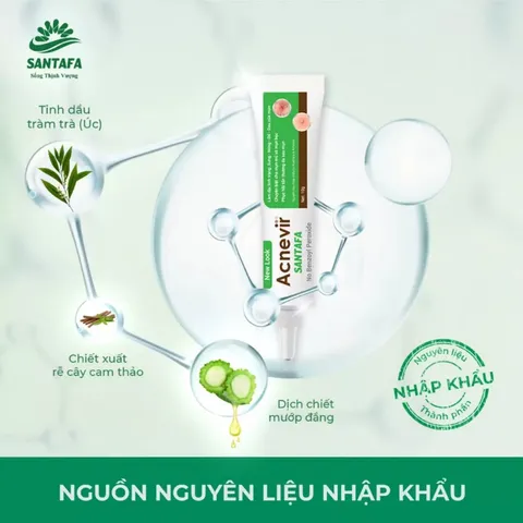 Kem Giảm Mụn Mủ, Mụn Bọc, Mụn Đỏ Và Mụn Trứng Cá Acnevir Santafa - Tuýp 10gr
