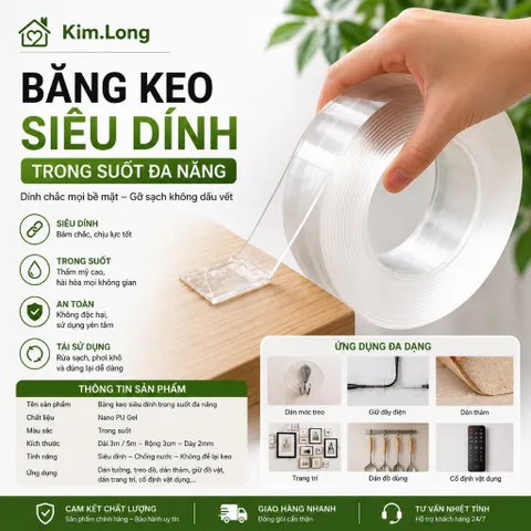 Băng Keo Nano Trong Suốt Hai Mặt Đa Năng Khổ 3cm