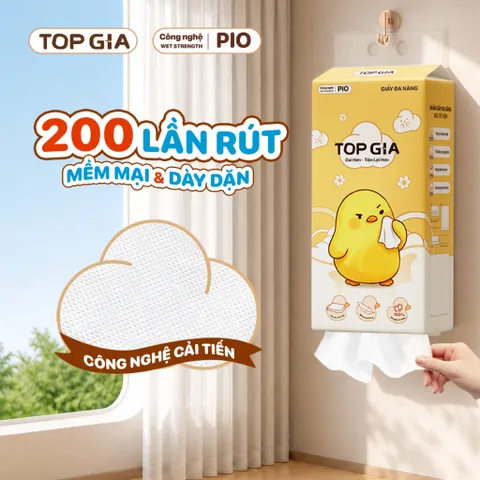 [ Tiết Kiệm Tối Đa ] Thùng 10 Bịch Khăn Giấy Pio TopGia 200 Lần Rút - Mềm Mịn Giấy dai tự nhiên - thấm hút tốt