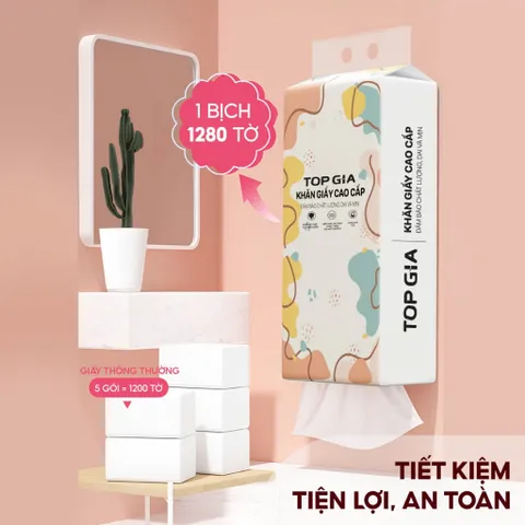 Khăn Giấy Top Gia Đa Sắc, Giấy Vệ Sinh, Giấy Rút Treo Tường Từ Bột Gỗ Nguyên Chất 1280 Tờ 4 Lớp