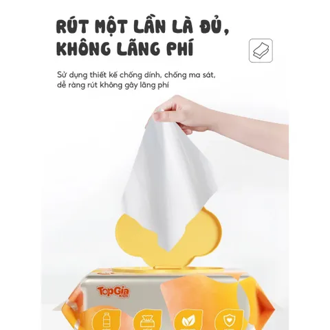 Khăn ướt TOPGIAKIDS chuẩn 3K không mùi, không cồn, không parabens - an toàn cho sức khỏe người dùng.