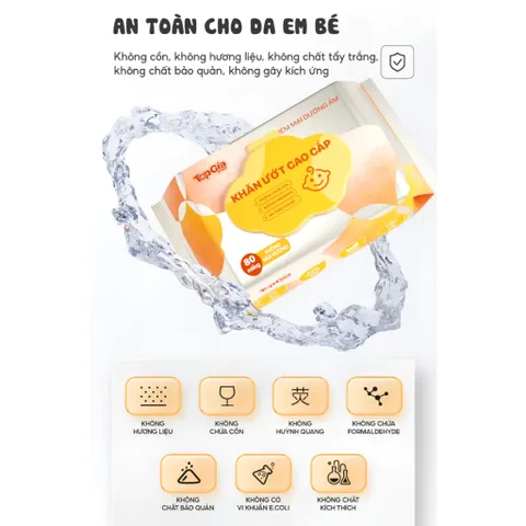 Khăn ướt TOPGIAKIDS chuẩn 3K không mùi, không cồn, không parabens - an toàn cho sức khỏe người dùng.