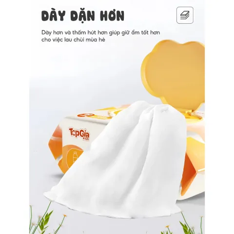 Khăn ướt TOPGIAKIDS chuẩn 3K không mùi, không cồn, không parabens - an toàn cho sức khỏe người dùng.