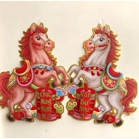 Bộ Decal 2 Ngựa Dán Cửa 3D Trang Trí Tết 2026 - Ngựa Độc Đáo Bính Ngọ
