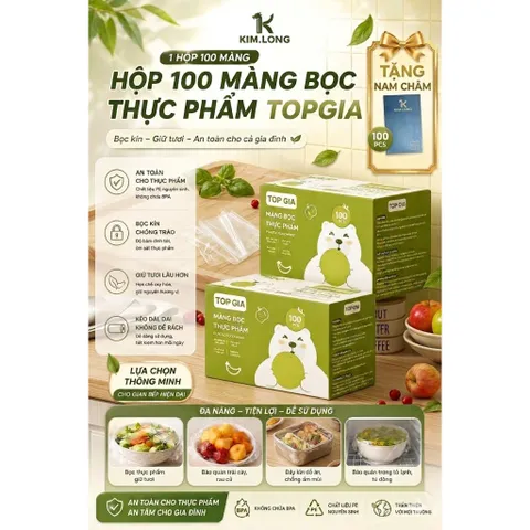 [Tặng Kèm Nam Châm] Hộp 100 Màng Bọc Thực Phẩm Treo Tường TopGia Cao Cấp
