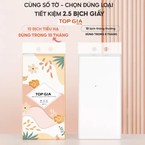 Khăn giấy Top Gia Tiểu Hạ 10 bịch, giấy vệ sinh treo tường 1000 tờ 4 lớp tiện lợi và chất lượng.
