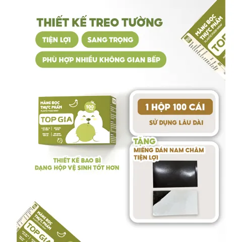[Tặng Kèm Nam Châm] Hộp 100 Màng Bọc Thực Phẩm Treo Tường TopGia Cao Cấp