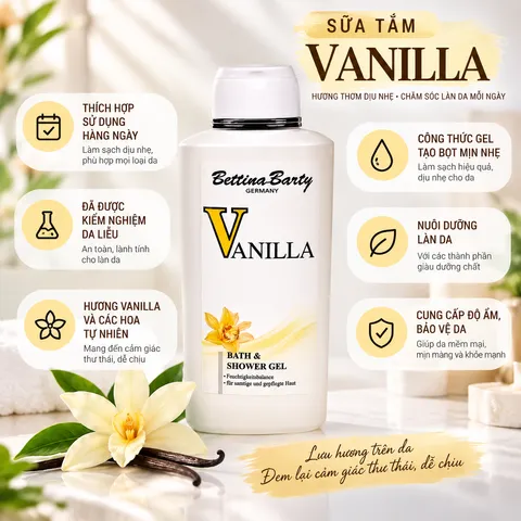 (Hàng Chính Hãng) Sữa tắm nước hoa Vanilla nội địa Đức 500ml - Bettina Barty