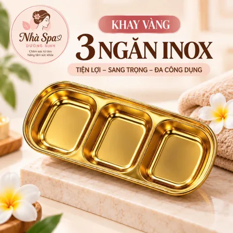 Khay vàng 3 ngăn, đựng đồ y tế, khay đựng đồ phun xăm và đồ spa siêu sang chảnh tiện lợi