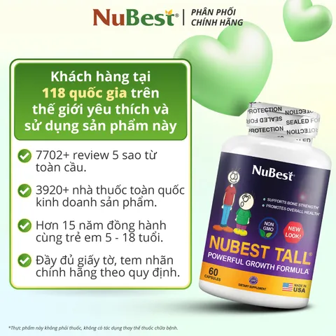 Viên uống hỗ trợ tăng chiều cao NuBest Tall New Look - CÔNG THỨC MỚI - Cho Trẻ Em 5-18 Tuổi (Combo 3 tặng 1)