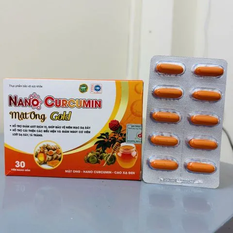 (Công Ty NK) Viên nghệ dạ dày Nano Curcumin Mật ong Gold - Hỗ trợ tiêu hóa và làm đẹp da, 30 viên thực phẩm chức năng