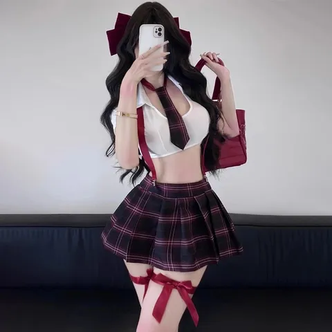 Cosplay Học Sinh Xếp Ly Đai Lưng Kèm Cà Vạt Đáng Yêu Quyến Rũ Đồ Ngủ Nữ Sinh JK Nhật Bản Sexy Gợi Cảm - N763
