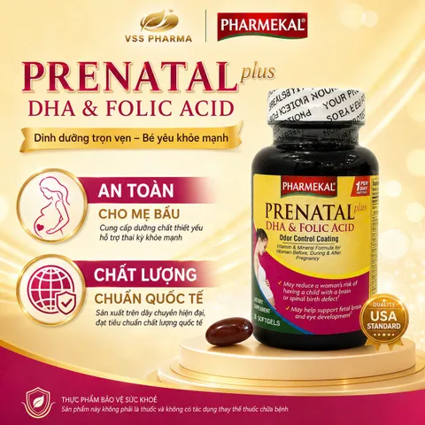 Viên uống bổ bà bầu PRENATAL DHA & FOLIC ACID PHARMEKAL (Lọ 30v)TPBS
