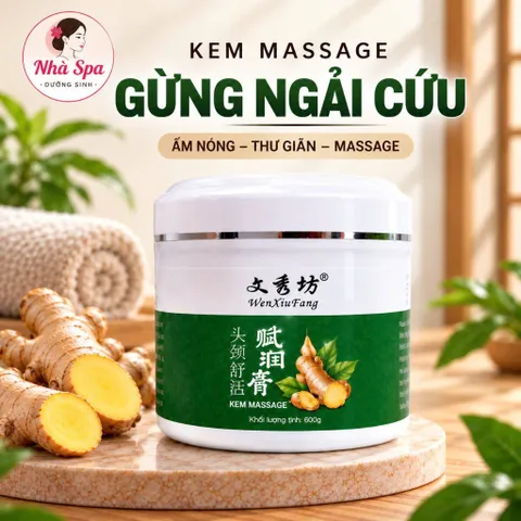Kem Massage Gừng Ngải Cứu Masa Cho Vai Gáy Và Đầu Đả Thông Kinh Lạc Liu Thông Khít Huyết Hũ 600g