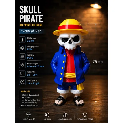 Mô Hình Skull Pirate 25cm In 3D PETG - Figure Decor Cao Cấp 818250