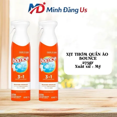 Xịt thơm quần áo Bounce Mỹ Rapid Touch Up 3 in 1 xịt trực tiếp giúp quần áo thơm thẳng chống nhăn khử mùi 275g