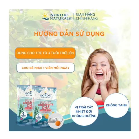 Kẹo Nhai DHA Cho Bé Nordic Naturals Zero Sugar Children’s DHA Gummy Chews 600mg Omega-3 30 Viên Chính Hãng 818301
