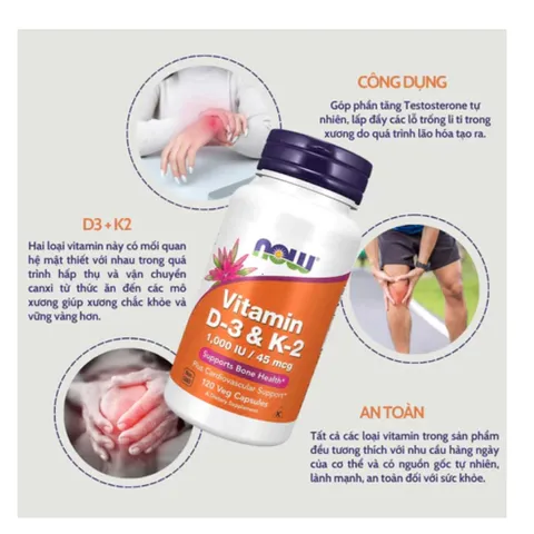 Vitamin D3 K2 1000IU/45mcg (120 Viên),Hỗ trợ tăng cường miễn dịch,Hỗ trợ sức khỏe xương khớp 818302