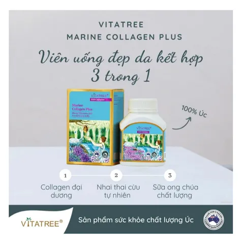 Viên uống Đẹp Da Marine Collagen Plus hãng Vitatree của Úc hộp 100 viên