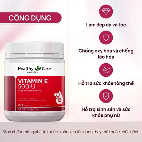[CHÍNH HÃNG] Viên uống Vitamin E 500IU Healthy Care 200 viên hỗ trợ điều hoà nội tiết, giảm mụn