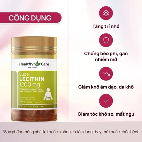 [CHÍNH HÃNG] Mầm đậu nành Healthy Care Super Lecithin 1200mg 100 viên hàng chính hãng Úc giúp điều hoà nội tiết