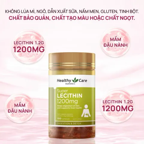 [CHÍNH HÃNG] Mầm đậu nành Healthy Care Super Lecithin 1200mg 100 viên hàng chính hãng Úc giúp điều hoà nội tiết