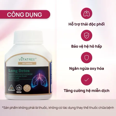 Viên uống bổ phổi Vitatree Lung Detox 60 viên giúp cải thiện chức năng phổi và tăng cường miễn dịch