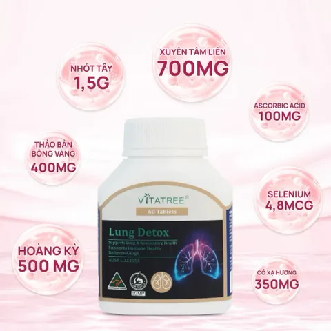 Viên uống bổ phổi Vitatree Lung Detox 60 viên giúp cải thiện chức năng phổi và tăng cường miễn dịch