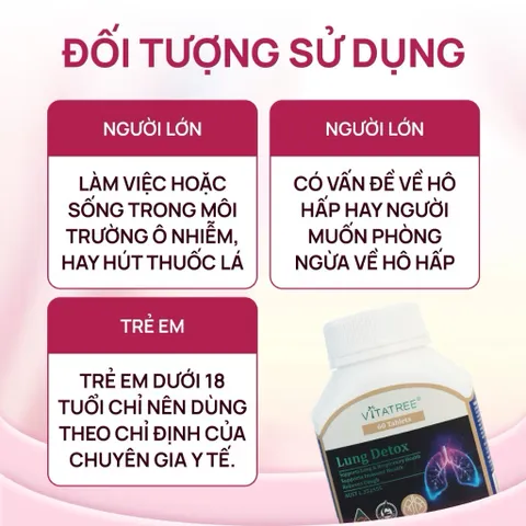 Viên uống bổ phổi Vitatree Lung Detox 60 viên giúp cải thiện chức năng phổi và tăng cường miễn dịch