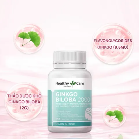 [CHÍNH HÃNG] Viên uống bổ não HealthyCare Ginkgo Biloba 100 viên hoạt huyết dưỡng não hỗ trợ trí nhớ