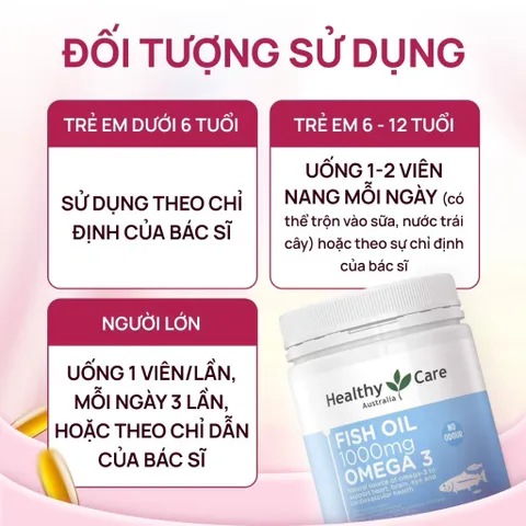 Dầu cá tự nhiên Fish Oil 1000 mg Omega 3 hãng Healthy Care của Úc hộp 400 viên