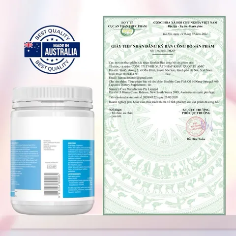 Dầu cá tự nhiên Fish Oil 1000 mg Omega 3 hãng Healthy Care của Úc hộp 400 viên