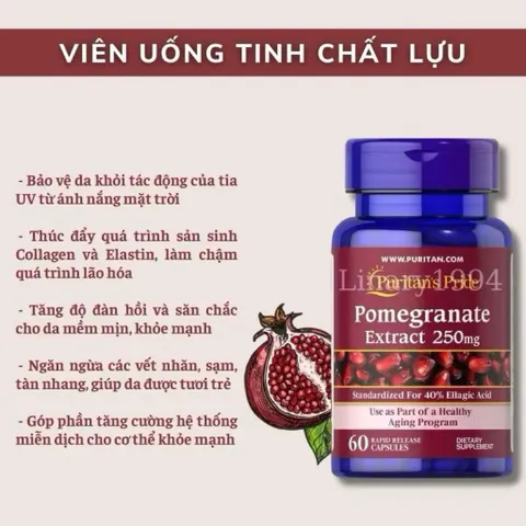 Viên uống chống nắng nội sinh, mờ nám, trắng da lựu Pomegranate Extract Puritan's pride 818352