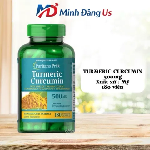 Viên uống hỗ trợ dạ dày tinh chất nghệ Turmeric Curcumin 500mg 180 viên Puritan Pride.