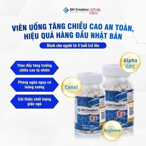 Viên uống tăng chiều cao độ tuổi từ 4 - 30 tuổi GH Creation Ex+  giúp hỗ trợ phát triển chiều cao tự nhiên