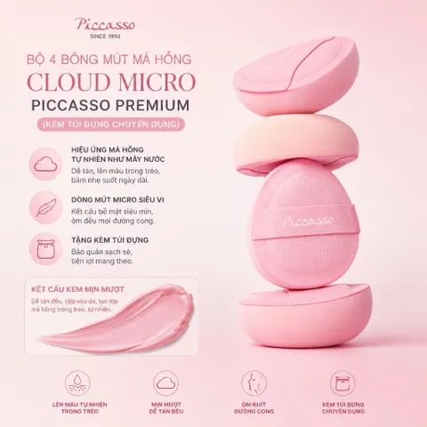 Combo 4 Mút Xỏ Ngón Tán Má Hồng Và Che Khuyết Điểm Piccasso Cloud Micro Puff
