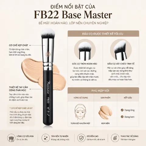 Cọ Tán Kem Nền Đầu Tròn Vát Cao Cấp Piccasso FB22 Base Master Foundation