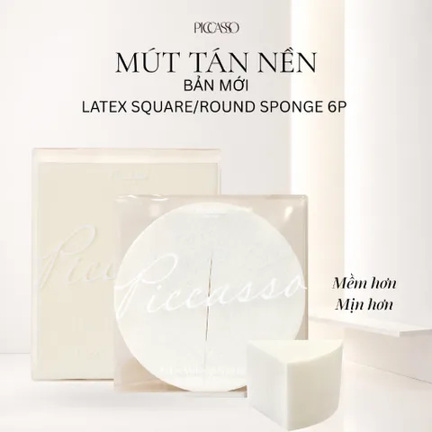 Bông Mút Trang Điểm Piccasso Latex Round / Square Sponge 6P Không Hút Nền, Siêt Tiết Kiệm