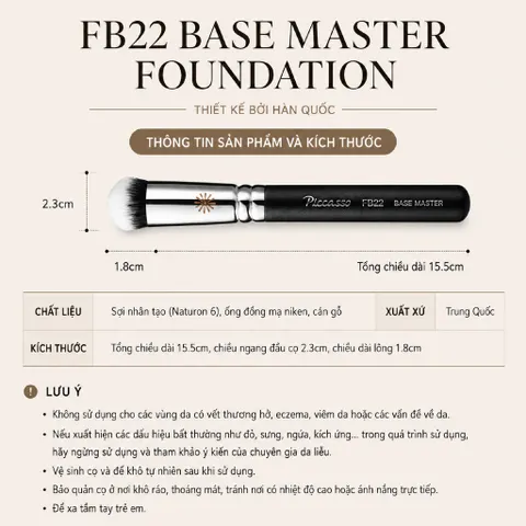 Cọ Tán Kem Nền Đầu Tròn Vát Cao Cấp Piccasso FB22 Base Master Foundation