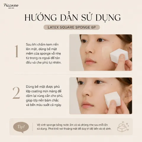 COMBO ROUND & SQUARE SPONGE 12P PICCASSO BẢN MỚI MỀM HƠN, MỊN HƠN  (Tặng 1 Glow cushion puff)
