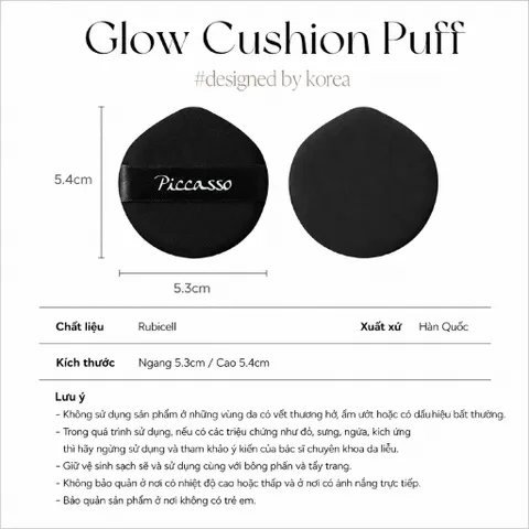 Mút Trang Điểm Piccasso Glow Cushion Puff – Bí Quyết Lớp Nền Căng Bóng, Mịn Mượt Như Nhung